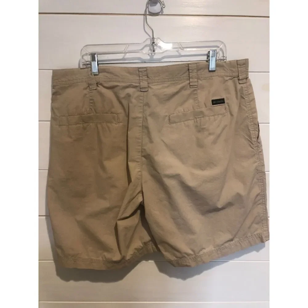 MENS COLUMBIA BEIGE TAN KHAKI 19" CASUAL FLAT FRONT LIGHT WEIGHT WALK SHORTS 38 - Picture 2 of 10